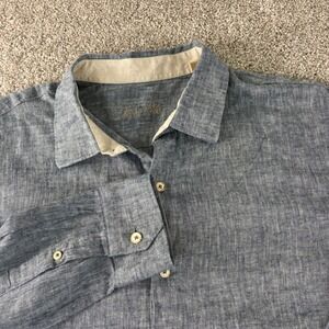 Tasso Elba Mens Blue Linen Blend Long Sleeve Button Up Casual Shirt Career - L